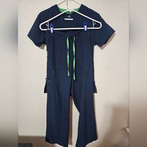 Carhartt Navy Blue Scrubs with Green Accents